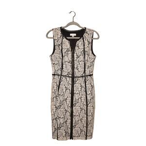 CALVIN KLEIN $149 White Black Floral Lace Sheath Dress Faux Leather Trim Size 6